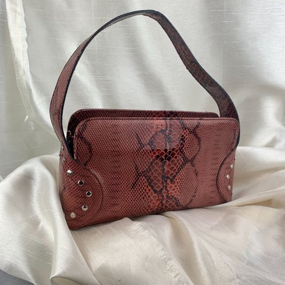SNAKESKIN PRINT STUDDED SHOULDER BAG NWOT - Picture 7 of 8